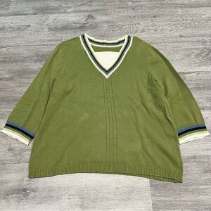 Christopher & Banks (C.J. Banks) Green Knit Preppy Sweater 3/4 Sleeves Size X